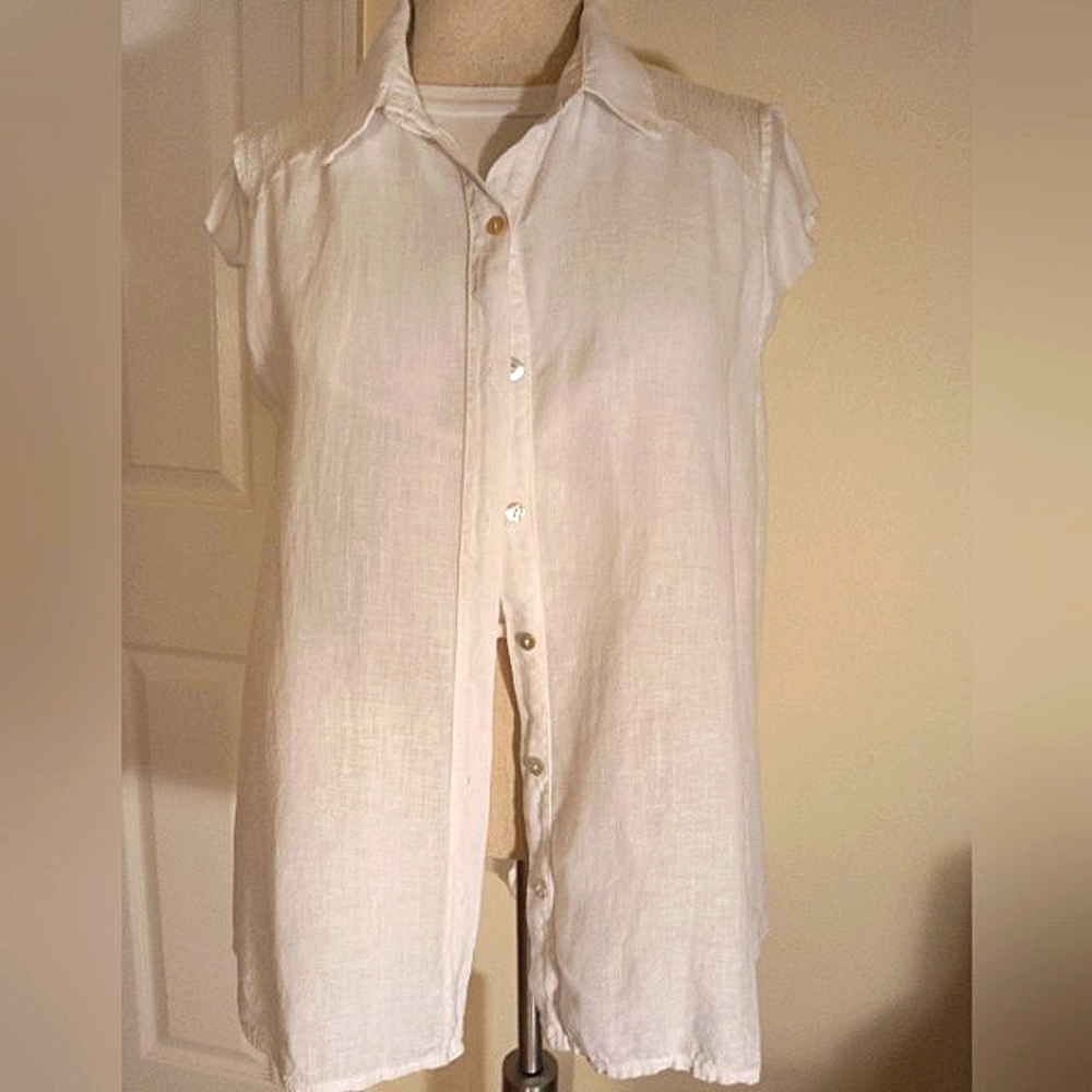 Francesca Bettini Linen Sleeveless Button Up Top SZ Large w/ Sequined detail